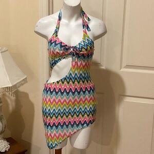 POSTER GIRL Multicolor Zigzag Halter Cutout One-Piece